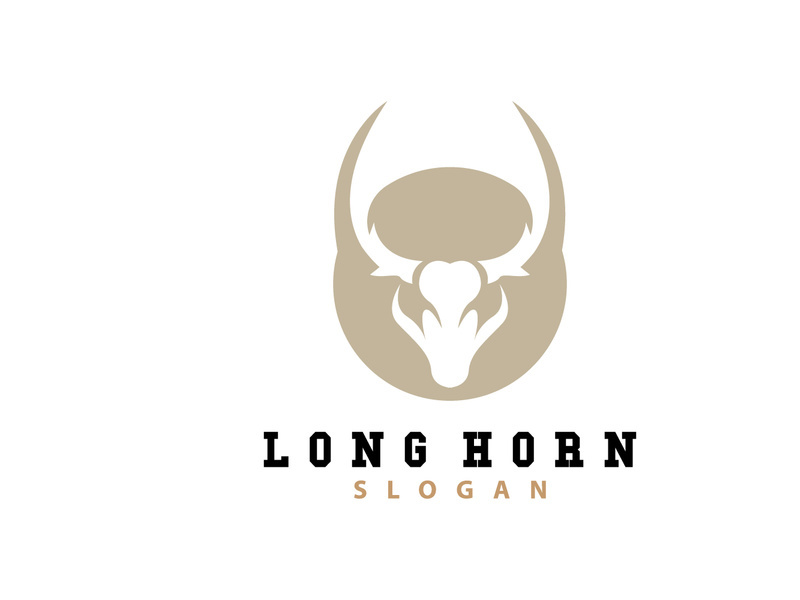 LongHorn Animal Logo Design, Farm Retro Vintage Horn Minimalist Simple Template Illustration