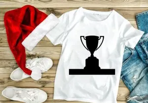 A black silhouette of a trophy cup on a white background