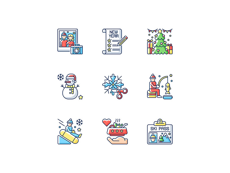 Festive holiday RGB color icons set