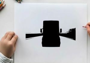 Silhouette of a large truck driving down a desert highway