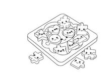 Cute puzzle pieces with faces vector illustration flat design