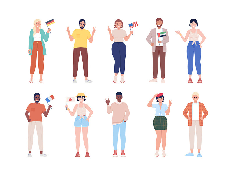 Multicultural society semi flat color vector characters