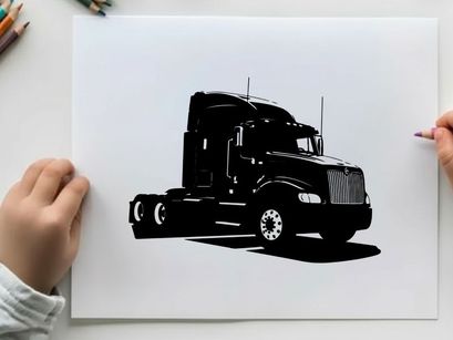 Silhouette of a semi truck on a white background