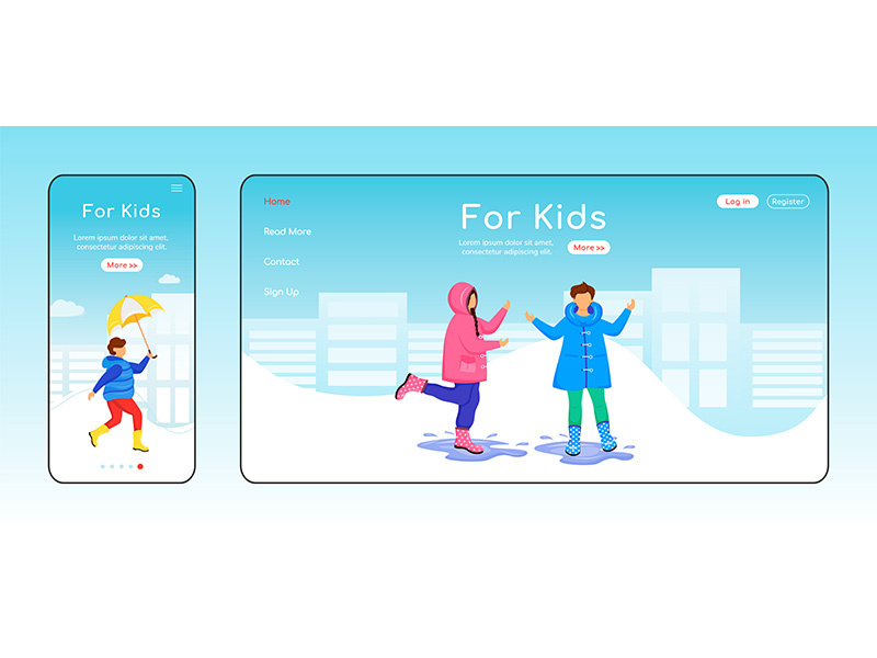 For kids landing page flat color vector template