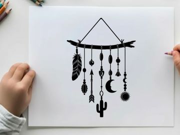 Southwestern dreamcatcher silhouette with turquoise beads and feathers preview picture