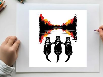 Three rats silhouette in front of a vibrant sunset silhouette