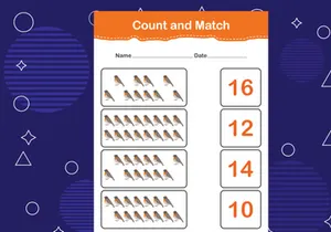 10 Pages Count and match with the correct number. Matching education game. Count how many items and choose the correct number