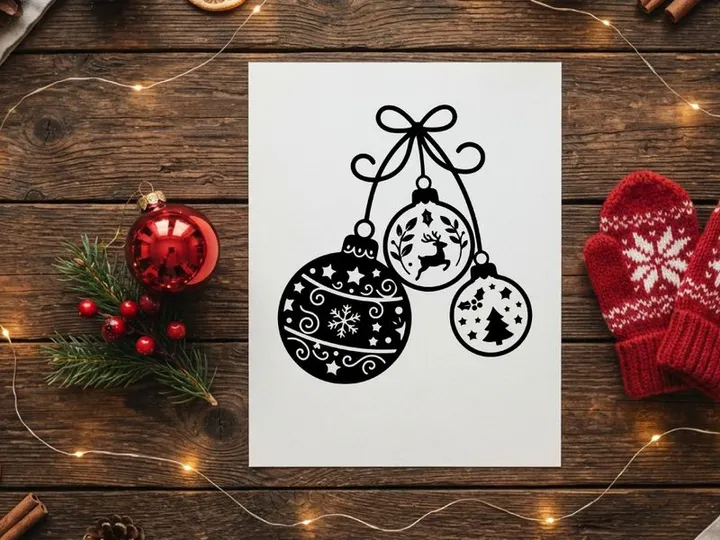 Christmas ornaments hanging on a string for holiday decoration