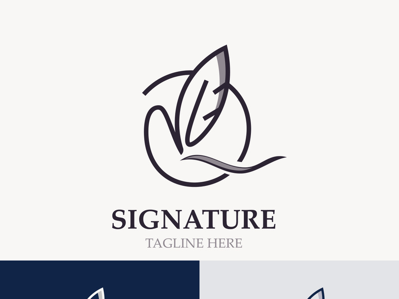 Feather and signature logo design minimalist business symbol sign template illustration