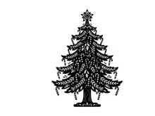 Black and white Christmas tree illustration with candy canes and star ornament