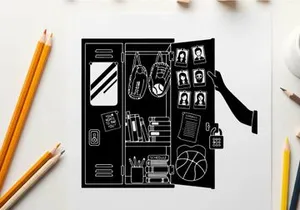 Silhouette of a black bag with various items inside and on it