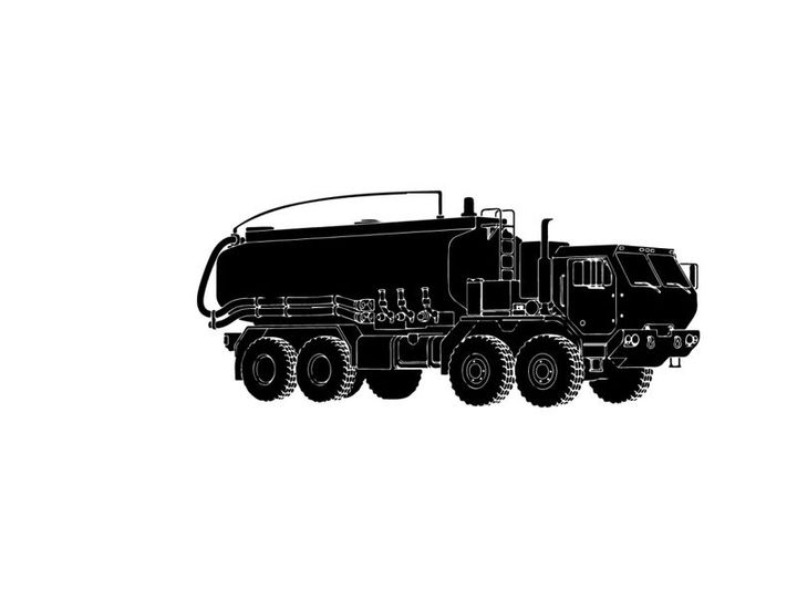 Silhouette of a large industrial truck with tanker trailer silhouette