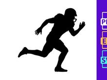A black silhouette of a person running with a football helmet on their head