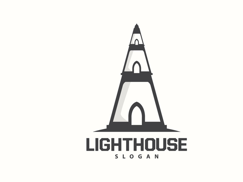 Lighthouse Logo, Beacon Vector Modern Simple Beach Searchlight Tower