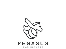 Pegasus horse Logo minimalist, Line art, Modern simple mascot, Mystic premium emblem