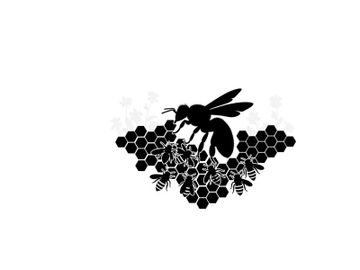 Silhouette of a bee on a honeycomb with smaller bees silhouette preview picture