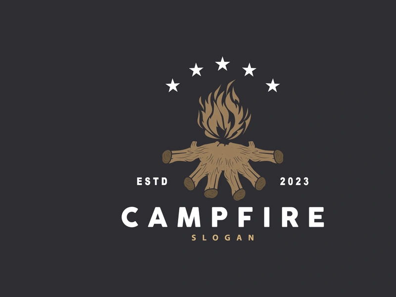 Campfire Logo Design, Bonfire Vector, Adventure Camp Outdoor