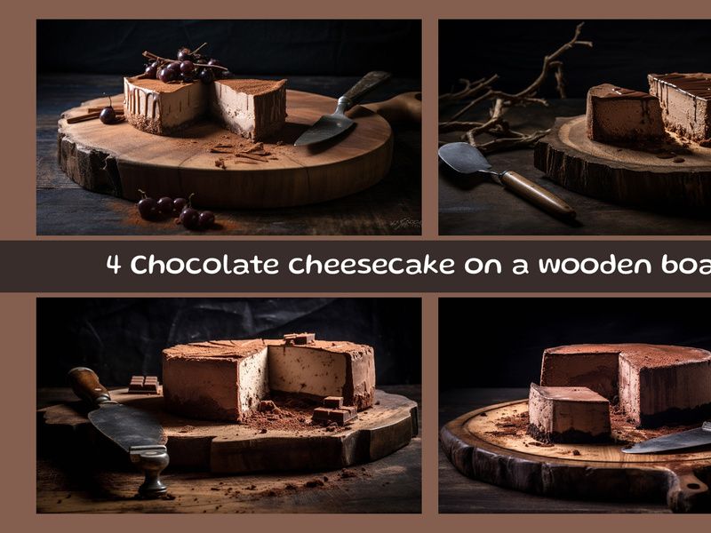 Chocolate cheesecake on a wooden board