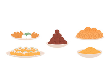 Traditional Diwali snacks semi flat color vector objects set preview picture