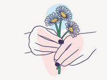 Women Hand Give a Flower, Vector Illustration