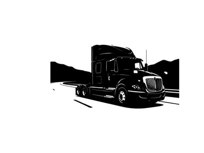 Silhouette of a semi truck on the road with mountains