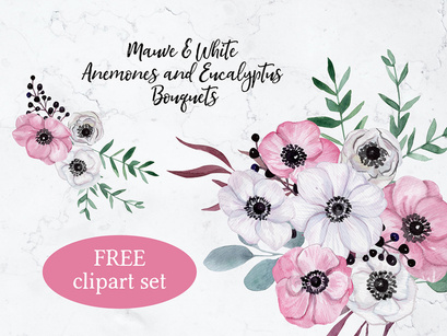 Free Watercolor Anemones Bouquets
