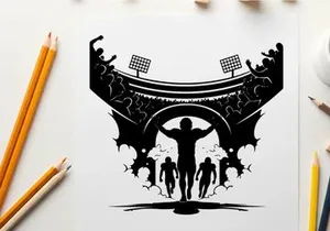 Silhouette of a triumphant athlete in a stadium with cheering crowd silhouette