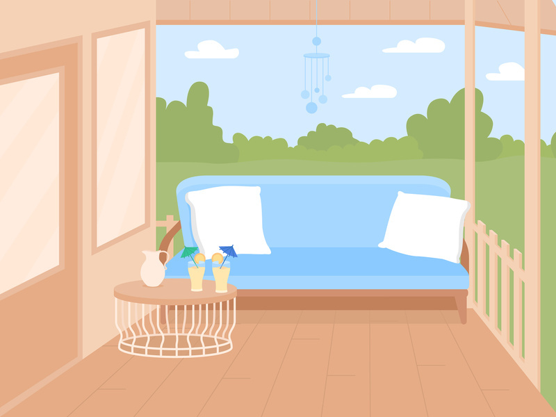 Backyard terrace flat color vector illustration