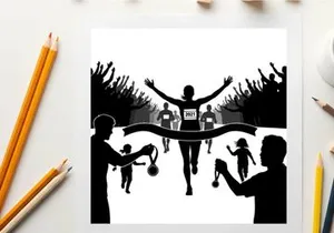Victorious runner crossing finish line in silhouette