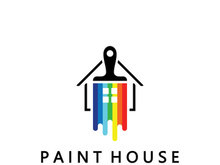 logo icon illustration house paint with a blend of brushes and rollers for house wall paint design, minimalist house, painting, interior, building, property business, wallpaper, vector concept
