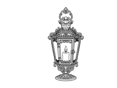 Farol vintage con trabajos en metal ornamentados y vela. Lámpara decorativa antigua con diseño de filigrana intrincada e iluminación cálida.