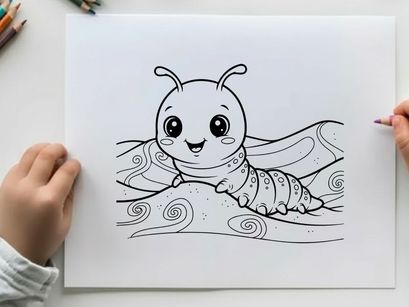Cute cartoon caterpillar smiling on swirls vector illustration