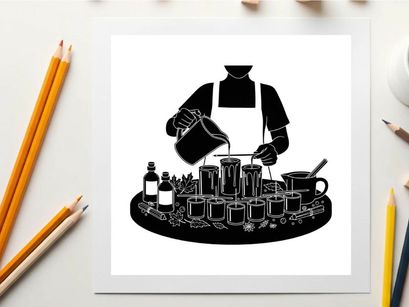 Bartender pouring drink in silhouette behind bar with glasses and bottles