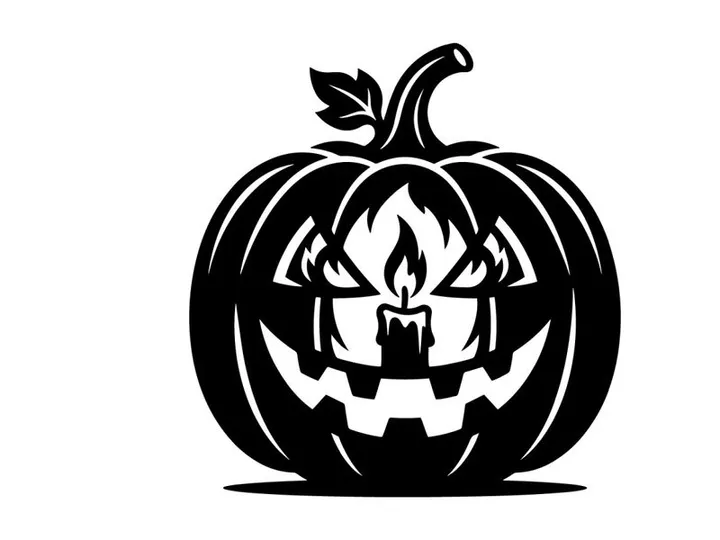 Halloween Pumpkin Jack-o'-Lantern with Carved Face and Candlelight