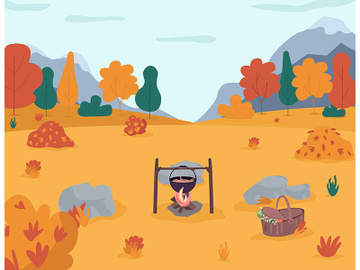 Picnic in autumn forest semi flat vector illustration preview picture