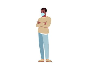 Guy in surgical mask semi flat RGB color vector illustration preview picture
