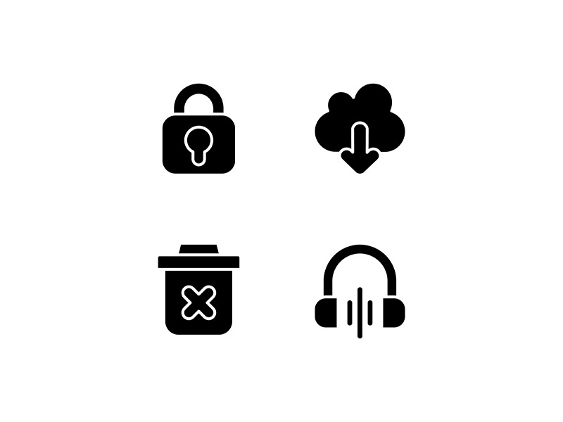 Modern interface black glyph icons set on white space