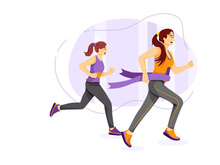 Women winning and cross finish line of marathon