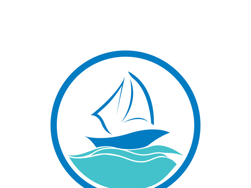 Sailboat boat on sea ocean wave with logo design simple ship