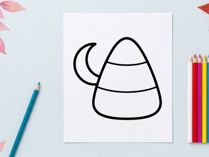 Candy corn icon with crescent moon. Minimalist Halloween vector illustration.