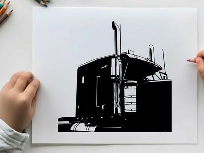 Black silhouette of a semi truck against a white background