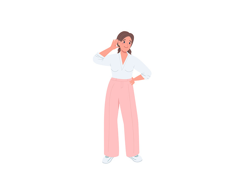 Listening female flat color vector faceless character