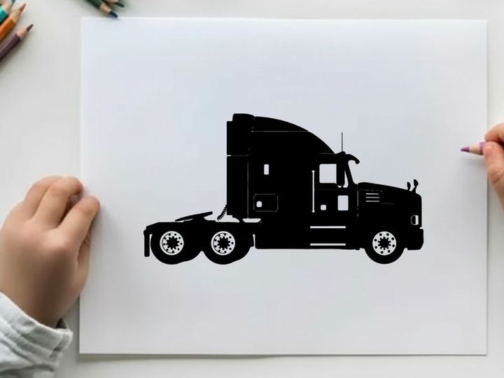Silhouette of a semi truck against a white background