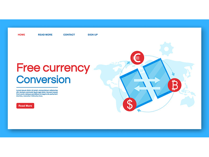 Free currency conversion landing page vector template