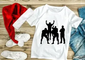 Silhouette of four men in dynamic poses one jumping in air with arms raised
