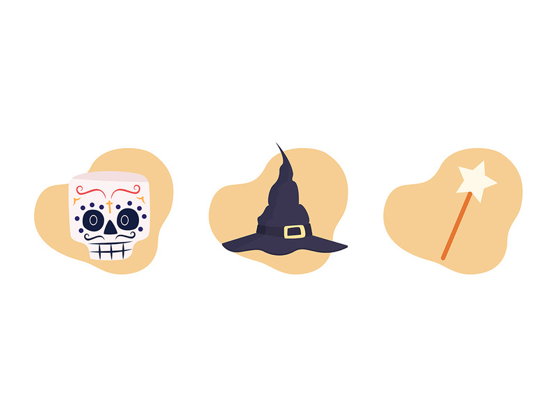 Preparing for Halloween party 2D vector isolated illustrations set