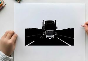 Silhouette of a semi truck driving on a highway