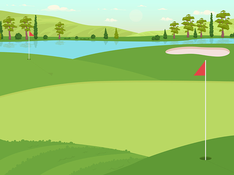 Golf field flat color vector illustration