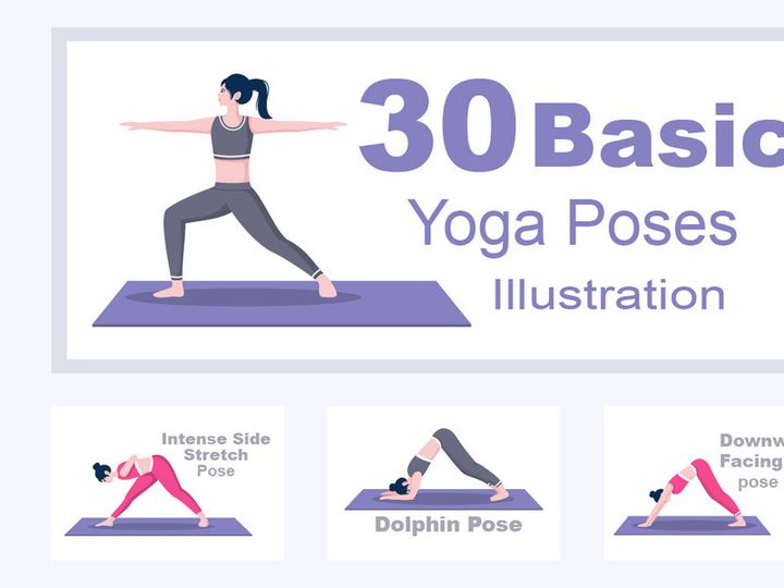 30 Yoga Poses and Fitness Exercises Illustration