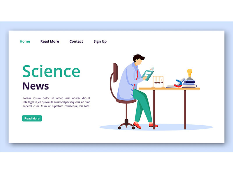 Science news landing page vector template